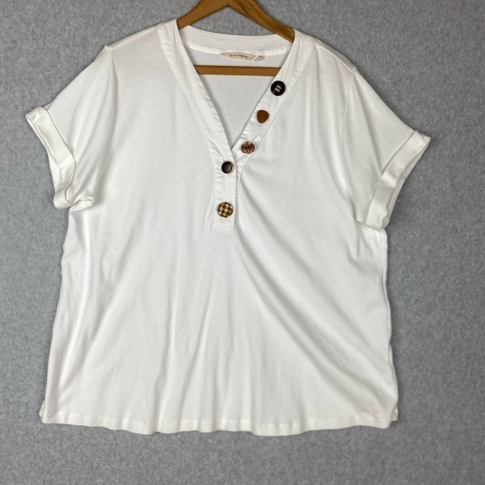 Soft Surroundings Women’s White Bevvie Button Top Sz 1X